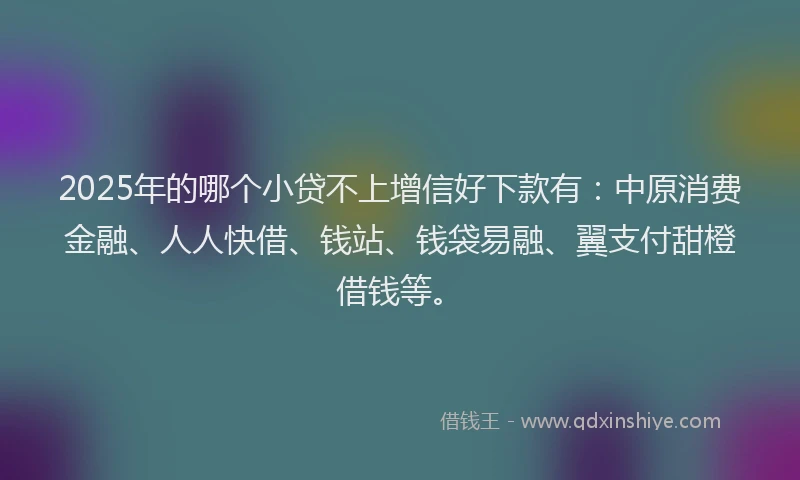 2025年的哪个小贷不上增信好下款有：中原消费金融、人人快借、钱站、钱袋易融、翼支付甜橙借钱等。