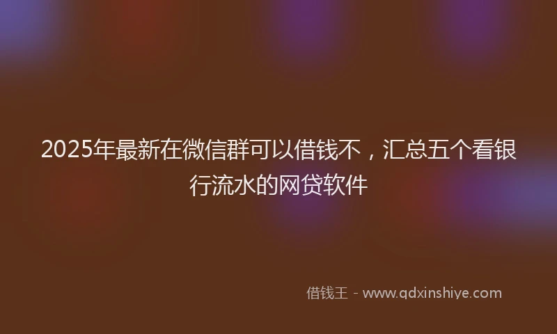 2025年最新在微信群可以借钱不，汇总五个看银行流水的网贷软件