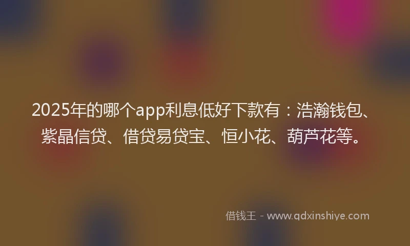 2025年的哪个app利息低好下款有：浩瀚钱包、紫晶信贷、借贷易贷宝、恒小花、葫芦花等。