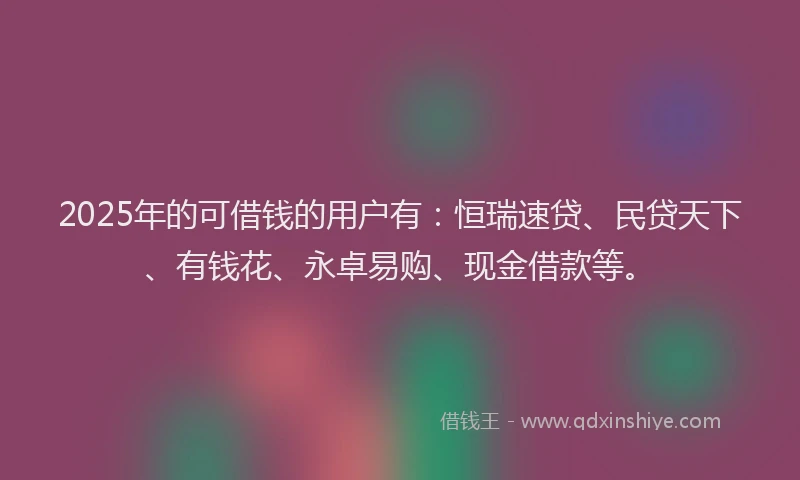 2025年的可借钱的用户有：恒瑞速贷、民贷天下、有钱花、永卓易购、现金借款等。