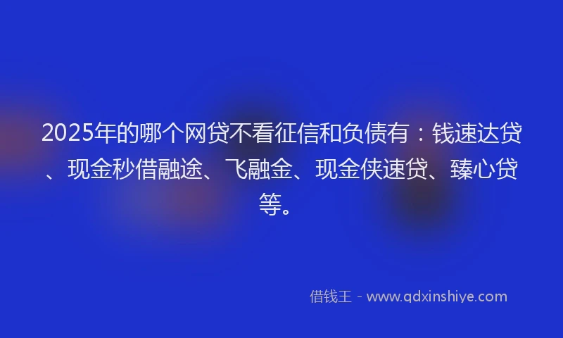 2025年的哪个网贷不看征信和负债有：钱速达贷、现金秒借融途、飞融金、现金侠速贷、臻心贷等。
