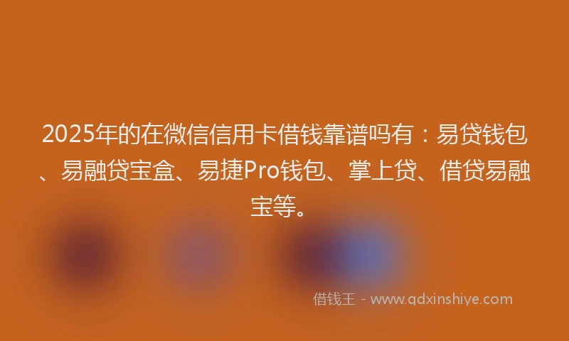 2025年的在微信信用卡借钱靠谱吗有：易贷钱包、易融贷宝盒、易捷Pro钱包、掌上贷、借贷易融宝等。