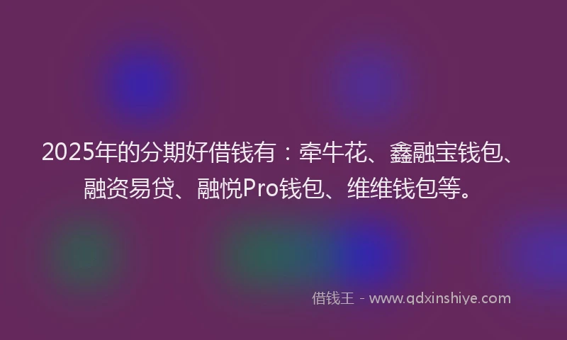 2025年的分期好借钱有：牵牛花、鑫融宝钱包、融资易贷、融悦Pro钱包、维维钱包等。