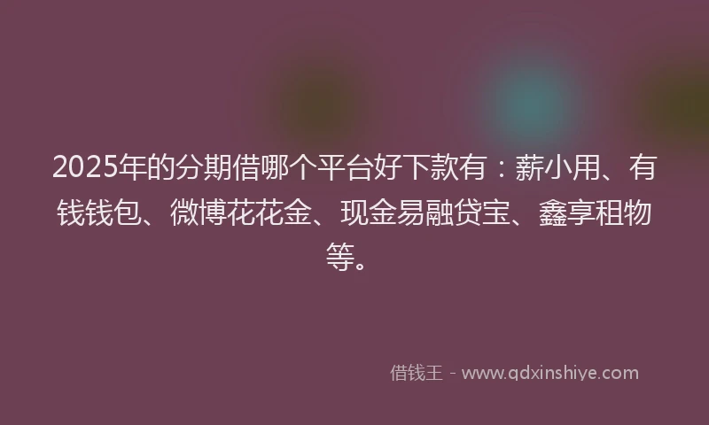 2025年的分期借哪个平台好下款有：薪小用、有钱钱包、微博花花金、现金易融贷宝、鑫享租物等。