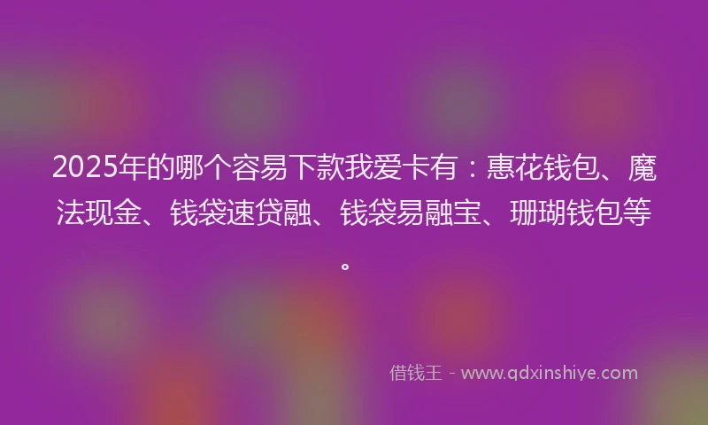 2025年的哪个容易下款我爱卡有：惠花钱包、魔法现金、钱袋速贷融、钱袋易融宝、珊瑚钱包等。