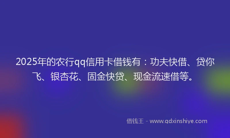 2025年的农行qq信用卡借钱有：功夫快借、贷你飞、银杏花、固金快贷、现金流速借等。