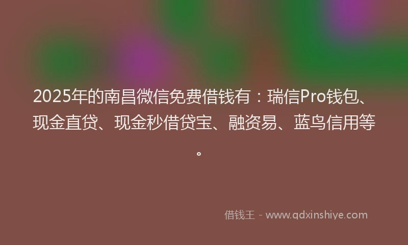 2025年的南昌微信免费借钱有：瑞信Pro钱包、现金直贷、现金秒借贷宝、融资易、蓝鸟信用等。