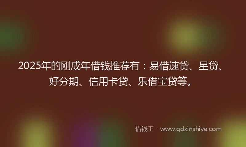 2025年的刚成年借钱推荐有：易借速贷、星贷、好分期、信用卡贷、乐借宝贷等。