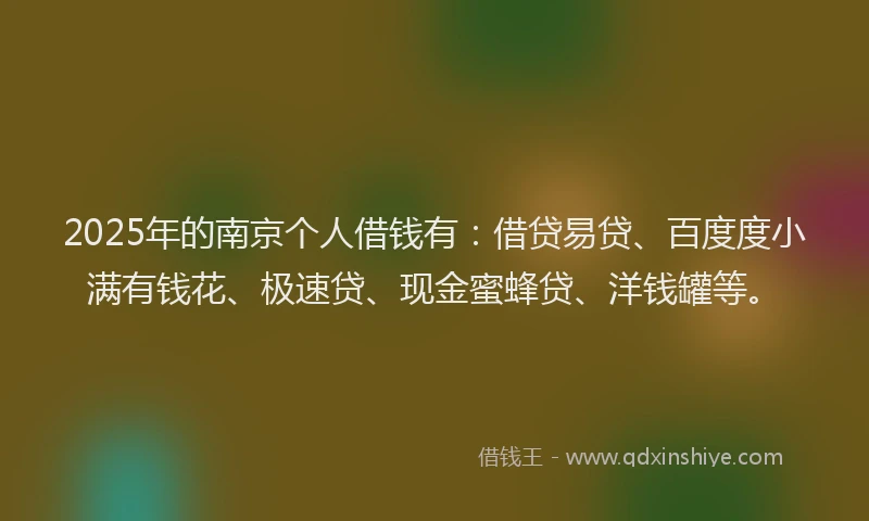 2025年的南京个人借钱有：借贷易贷、百度度小满有钱花、极速贷、现金蜜蜂贷、洋钱罐等。