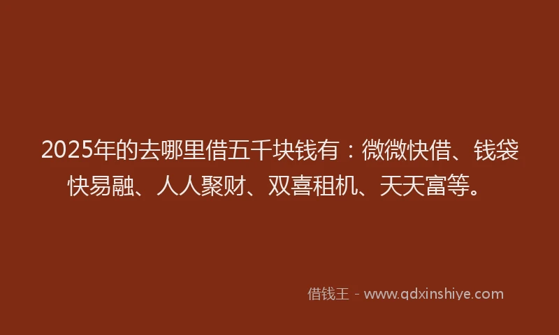 2025年的去哪里借五千块钱有：微微快借、钱袋快易融、人人聚财、双喜租机、天天富等。