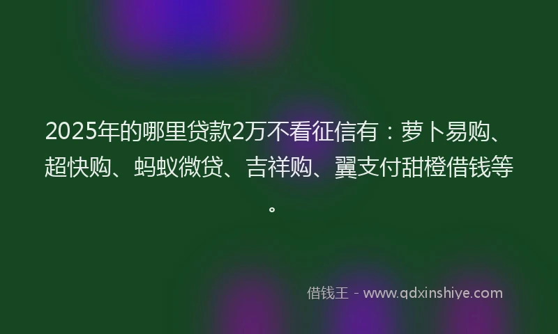2025年的哪里贷款2万不看征信有：萝卜易购、超快购、蚂蚁微贷、吉祥购、翼支付甜橙借钱等。