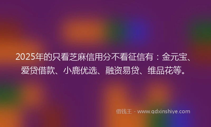 2025年的只看芝麻信用分不看征信有：金元宝、爱贷借款、小鹿优选、融资易贷、维品花等。