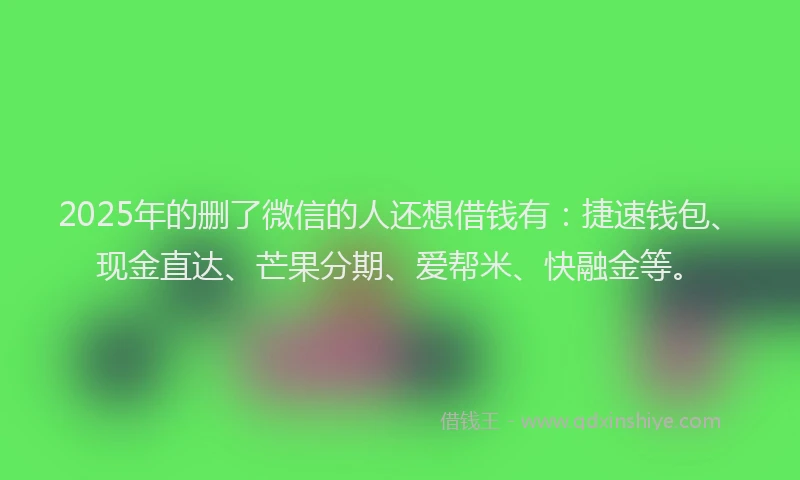 2025年的删了微信的人还想借钱有：捷速钱包、现金直达、芒果分期、爱帮米、快融金等。