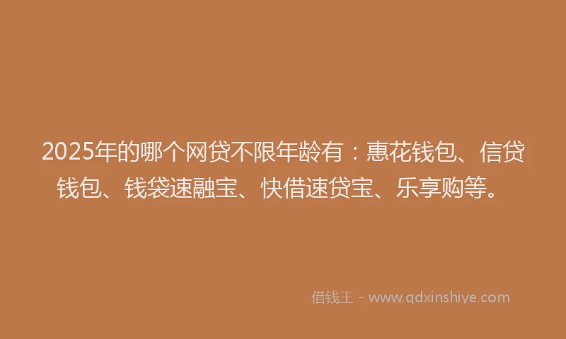 2025年的哪个网贷不限年龄有：惠花钱包、信贷钱包、钱袋速融宝、快借速贷宝、乐享购等。