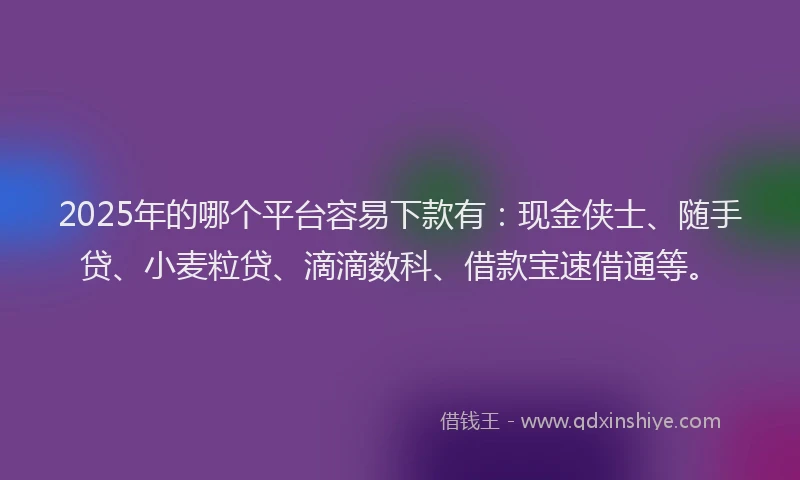 2025年的哪个平台容易下款有：现金侠士、随手贷、小麦粒贷、滴滴数科、借款宝速借通等。