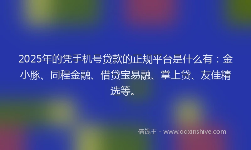2025年的凭手机号贷款的正规平台是什么有：金小豚、同程金融、借贷宝易融、掌上贷、友佳精选等。