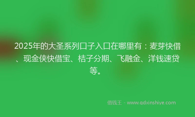 2025年的大圣系列口子入口在哪里有：麦芽快借、现金侠快借宝、桔子分期、飞融金、洋钱速贷等。