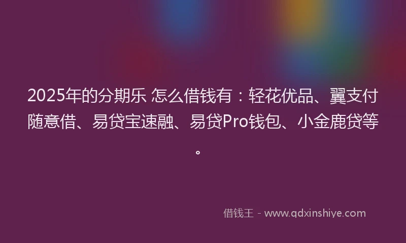 2025年的分期乐 怎么借钱有：轻花优品、翼支付随意借、易贷宝速融、易贷Pro钱包、小金鹿贷等。