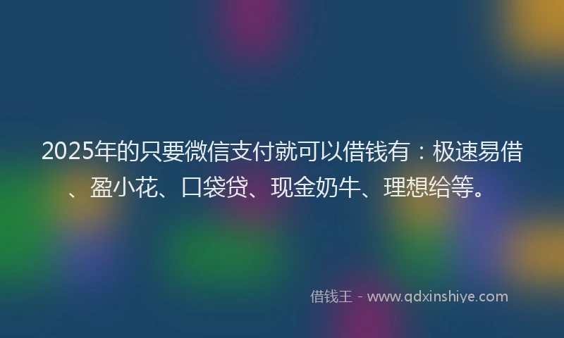 2025年的只要微信支付就可以借钱有：极速易借、盈小花、口袋贷、现金奶牛、理想给等。