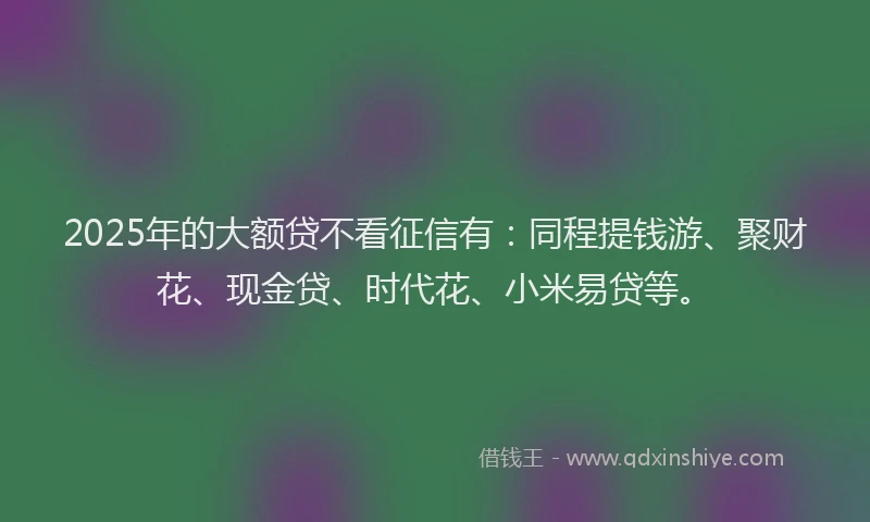 2025年的大额贷不看征信有：同程提钱游、聚财花、现金贷、时代花、小米易贷等。