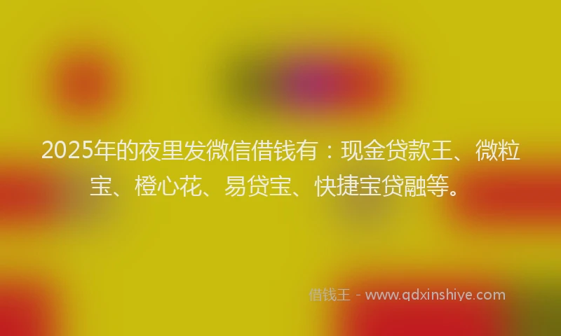 2025年的夜里发微信借钱有：现金贷款王、微粒宝、橙心花、易贷宝、快捷宝贷融等。