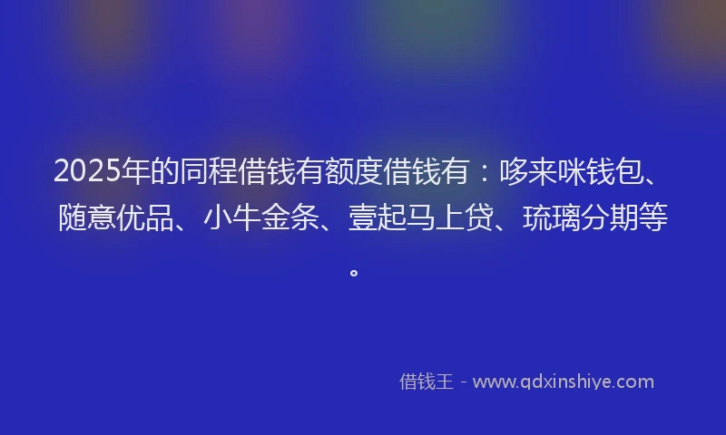 2025年的同程借钱有额度借钱有：哆来咪钱包、随意优品、小牛金条、壹起马上贷、琉璃分期等。