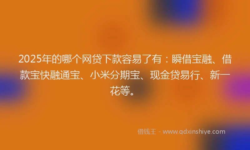 2025年的哪个网贷下款容易了有：瞬借宝融、借款宝快融通宝、小米分期宝、现金贷易行、新一花等。