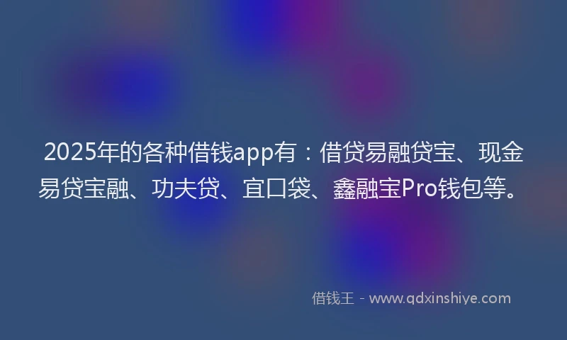 2025年的各种借钱app有：借贷易融贷宝、现金易贷宝融、功夫贷、宜口袋、鑫融宝Pro钱包等。