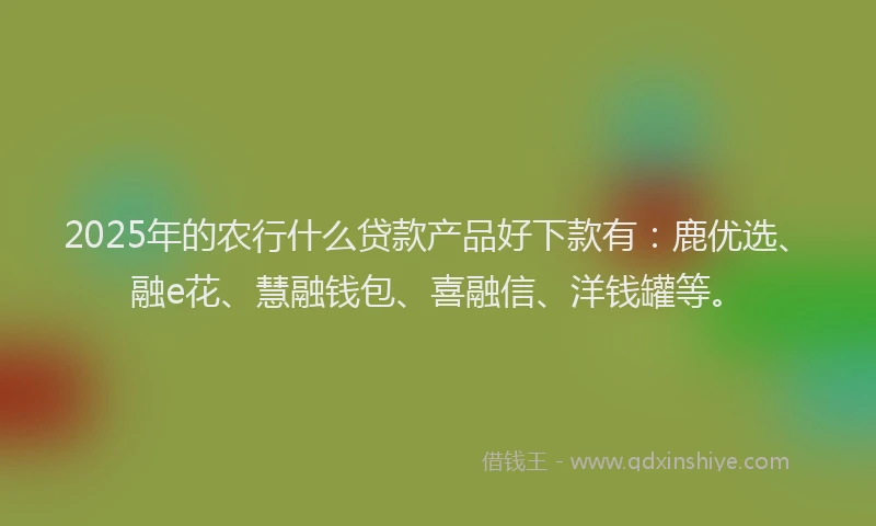 2025年的农行什么贷款产品好下款有：鹿优选、融e花、慧融钱包、喜融信、洋钱罐等。