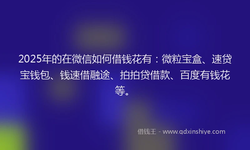 2025年的在微信如何借钱花有：微粒宝盒、速贷宝钱包、钱速借融途、拍拍贷借款、百度有钱花等。