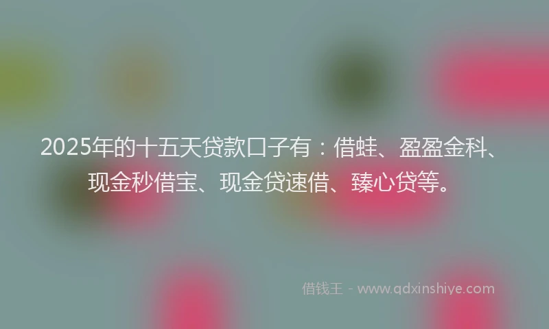 2025年的十五天贷款口子有：借蛙、盈盈金科、现金秒借宝、现金贷速借、臻心贷等。