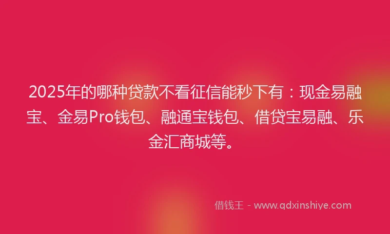 2025年的哪种贷款不看征信能秒下有：现金易融宝、金易Pro钱包、融通宝钱包、借贷宝易融、乐金汇商城等。