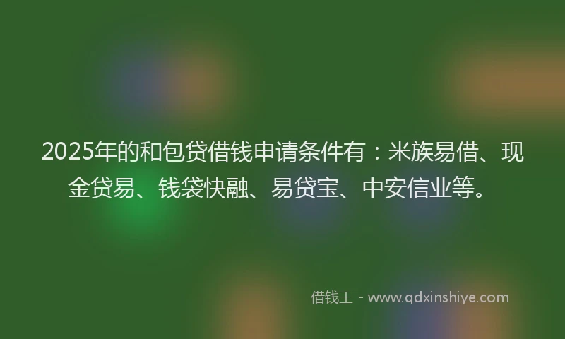 2025年的和包贷借钱申请条件有：米族易借、现金贷易、钱袋快融、易贷宝、中安信业等。