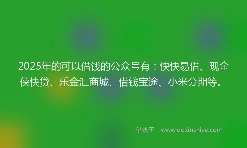 2025年的可以借钱的公众号有：快快易借、现金侠快贷、乐金汇商城、借钱宝途、小米分期等。