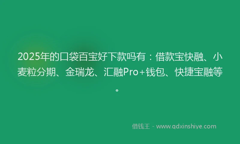 2025年的口袋百宝好下款吗有：借款宝快融、小麦粒分期、金瑞龙、汇融Pro+钱包、快捷宝融等。