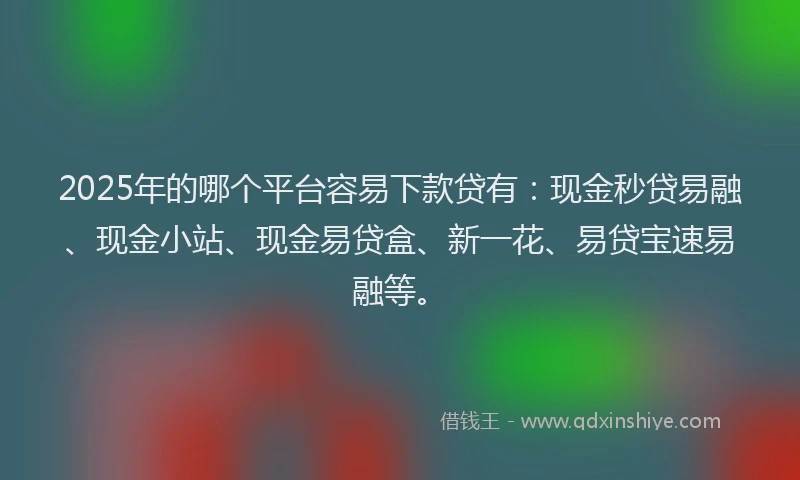 2025年的哪个平台容易下款贷有：现金秒贷易融、现金小站、现金易贷盒、新一花、易贷宝速易融等。