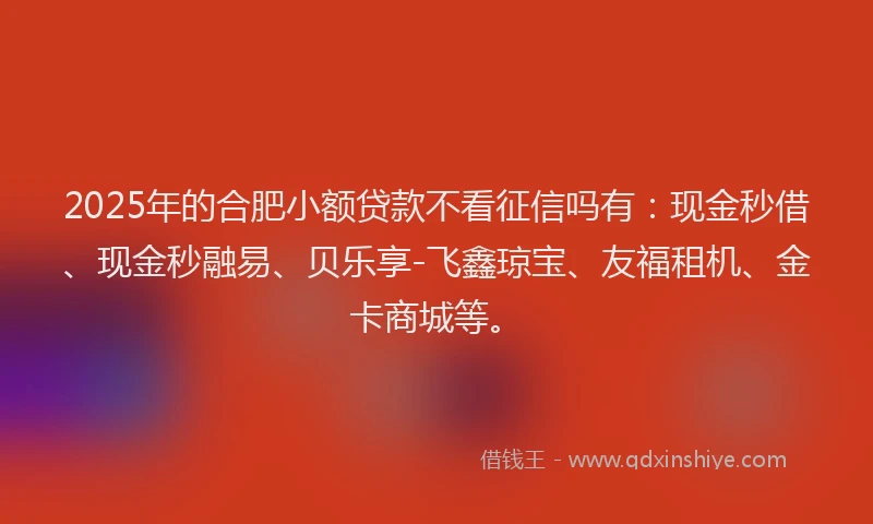 2025年的合肥小额贷款不看征信吗有：现金秒借、现金秒融易、贝乐享-飞鑫琼宝、友福租机、金卡商城等。