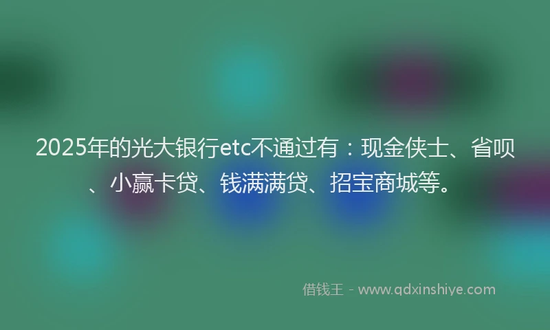 2025年的光大银行etc不通过有：现金侠士、省呗、小赢卡贷、钱满满贷、招宝商城等。