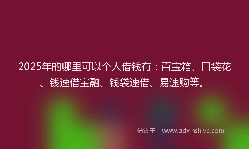 2025年的哪里可以个人借钱有：百宝箱、口袋花、钱速借宝融、钱袋速借、易速购等。