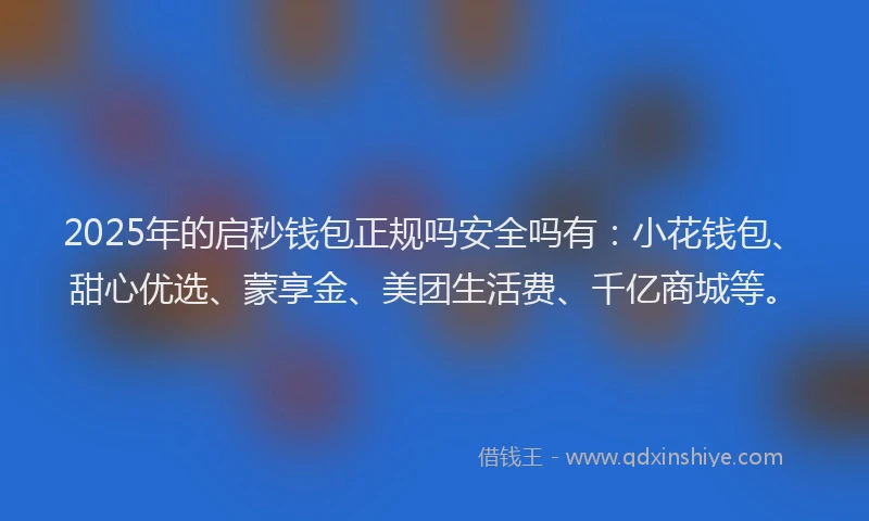 2025年的启秒钱包正规吗安全吗有：小花钱包、甜心优选、蒙享金、美团生活费、千亿商城等。