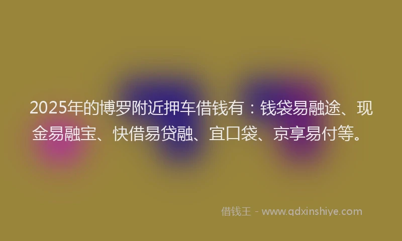 2025年的博罗附近押车借钱有：钱袋易融途、现金易融宝、快借易贷融、宜口袋、京享易付等。