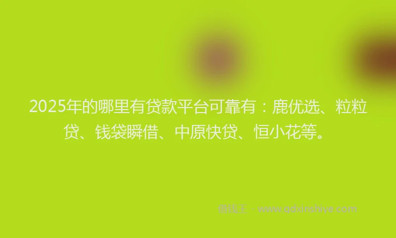 2025年的哪里有贷款平台可靠有：鹿优选、粒粒贷、钱袋瞬借、中原快贷、恒小花等。