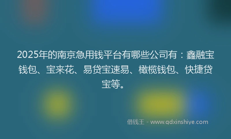 2025年的南京急用钱平台有哪些公司有：鑫融宝钱包、宝来花、易贷宝速易、橄榄钱包、快捷贷宝等。