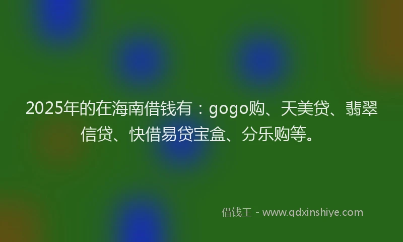 2025年的在海南借钱有：gogo购、天美贷、翡翠信贷、快借易贷宝盒、分乐购等。
