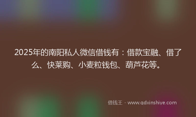 2025年的南阳私人微信借钱有：借款宝融、借了么、快莱购、小麦粒钱包、葫芦花等。