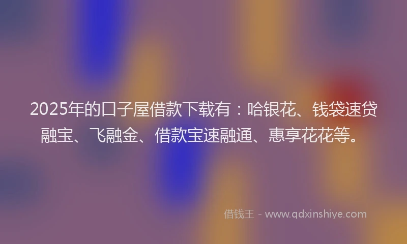 2025年的口子屋借款下载有：哈银花、钱袋速贷融宝、飞融金、借款宝速融通、惠享花花等。