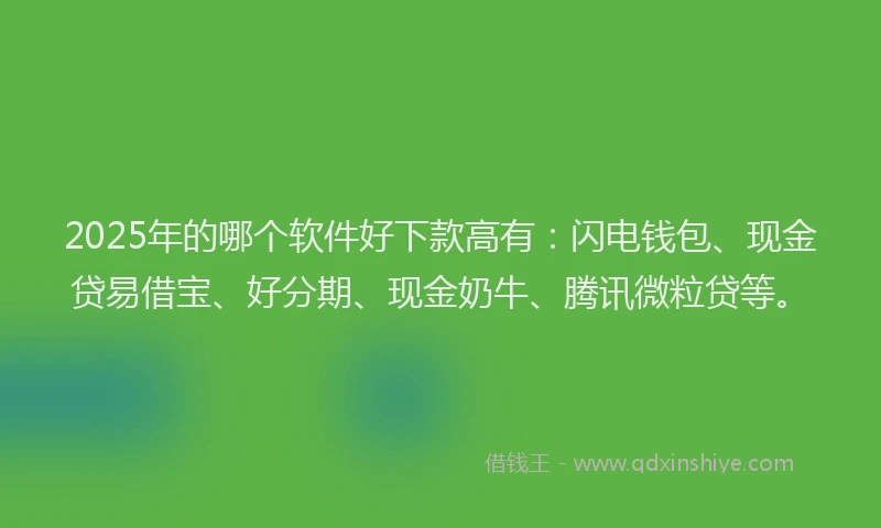 2025年的哪个软件好下款高有：闪电钱包、现金贷易借宝、好分期、现金奶牛、腾讯微粒贷等。