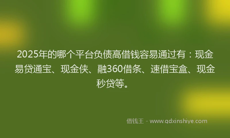 2025年的哪个平台负债高借钱容易通过有：现金易贷通宝、现金侠、融360借条、速借宝盒、现金秒贷等。