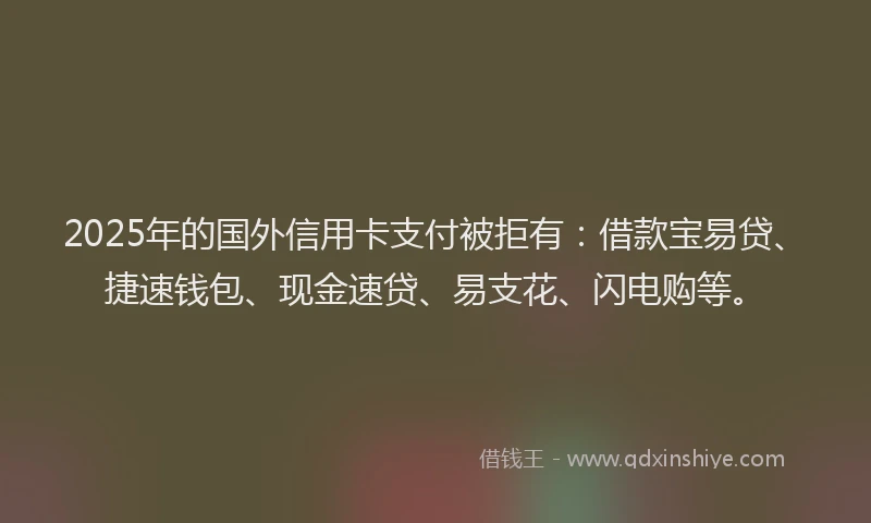 2025年的国外信用卡支付被拒有：借款宝易贷、捷速钱包、现金速贷、易支花、闪电购等。