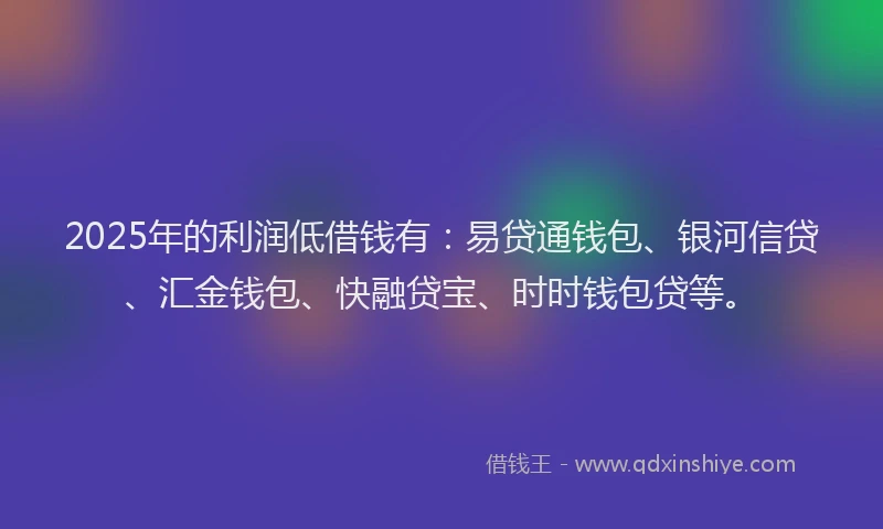 2025年的利润低借钱有：易贷通钱包、银河信贷、汇金钱包、快融贷宝、时时钱包贷等。